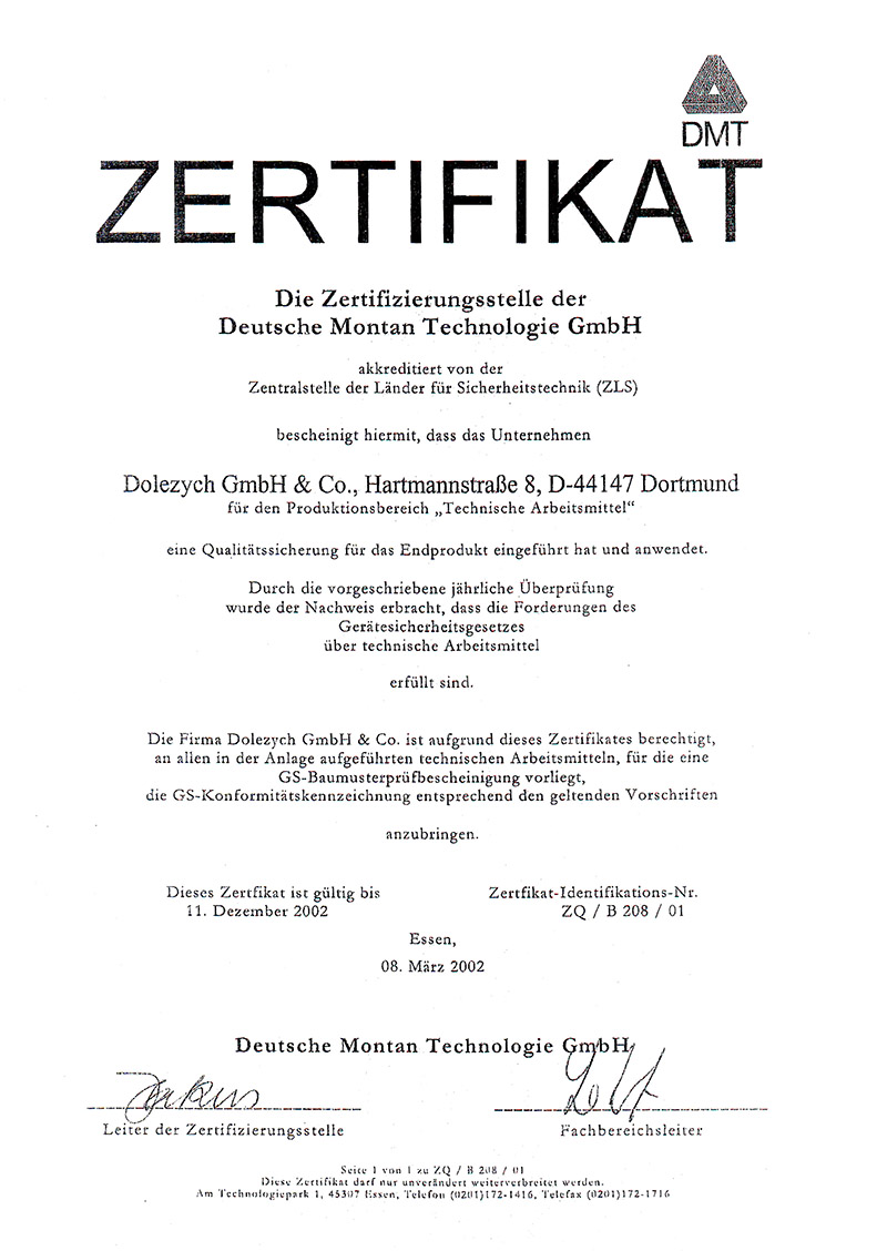 德國DOLECO多來勁吊具德國礦山協(xié)會(huì)證書